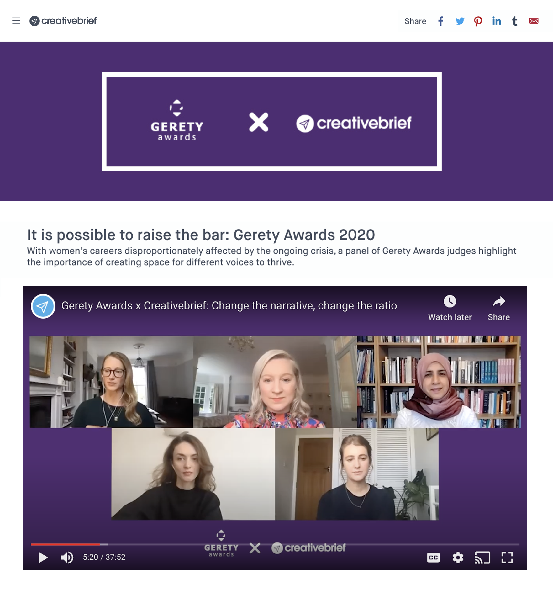 Having been the Jury Chair for the Gerety Awards I joined a panel to discuss great work and how we can create space for different voices to thrive. View the full panel event here.