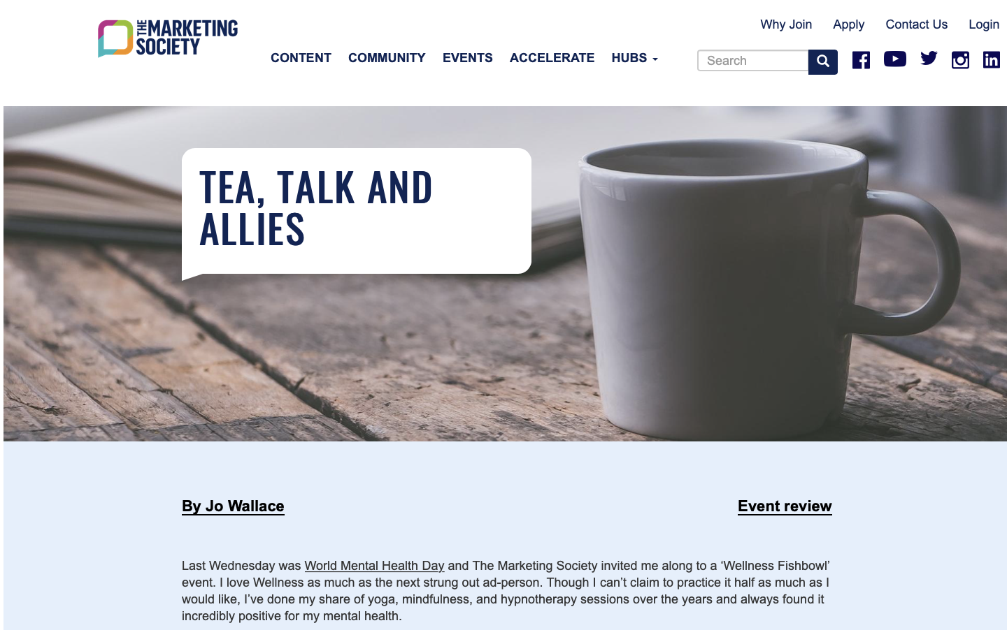 I wrote this piece about World Mental Health Day  for The Marketing Society. Full article here.