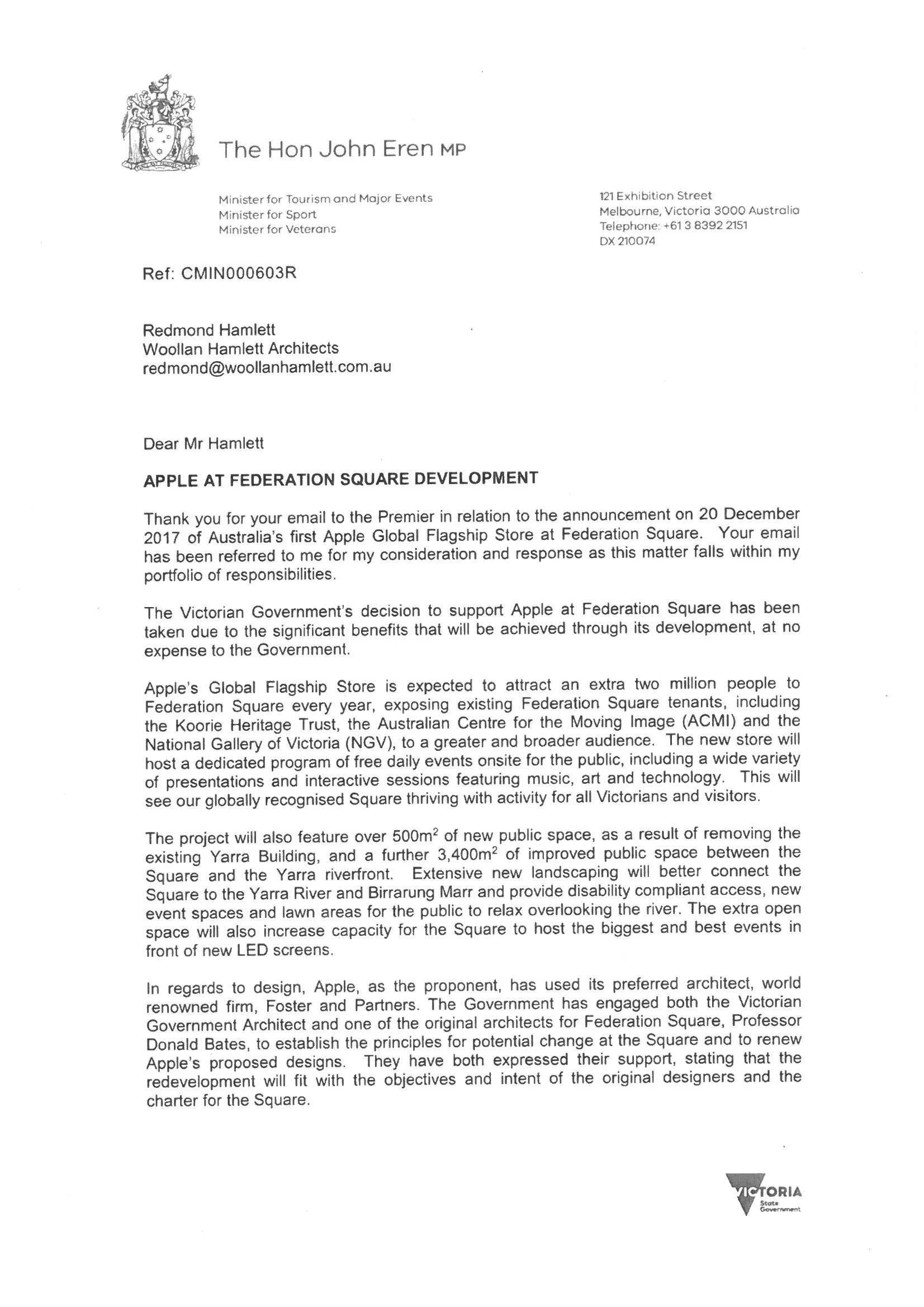 Apple at Federation Square – State Government Response	