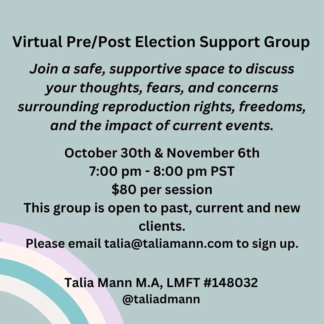 Join a safe, supportive space to discuss your thoughts, fears, and concerns surrounding reproductive rights, freedoms, and the impact of current events. This group is open to past, current, and new clients. Together, we&rsquo;ll navigate complex feel
