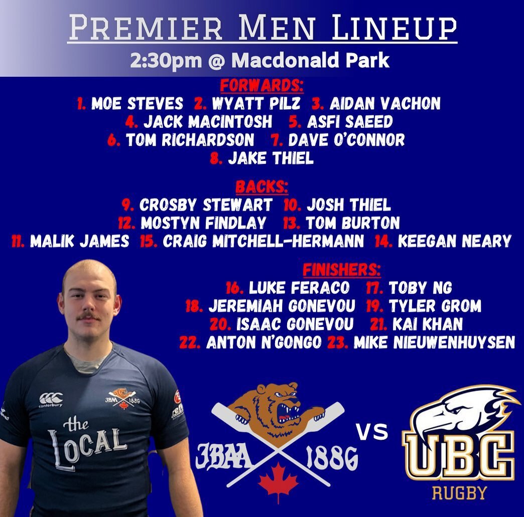 LINEUP ALERT!! 

Here is how we look for tomorrow&rsquo;s three home games! 

Senior women kick the day off against Cowichan in the Yanos Cup game followed by both of our senior men&rsquo;s teams taking on UBC! 

Goodluck to all three teams! 

#huddy