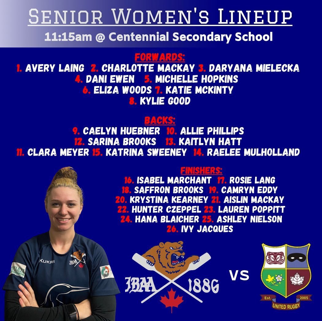 LINEUP ALERT!!!!

Here is our women&rsquo;s lineup for their semi-final game against United tomorrow in Coquitlam!! 

Goodluck ladies!!

#huddyhuddy #cantstopthebear 
#wedecide #bang @bcrugbyunion @bcrugbynews