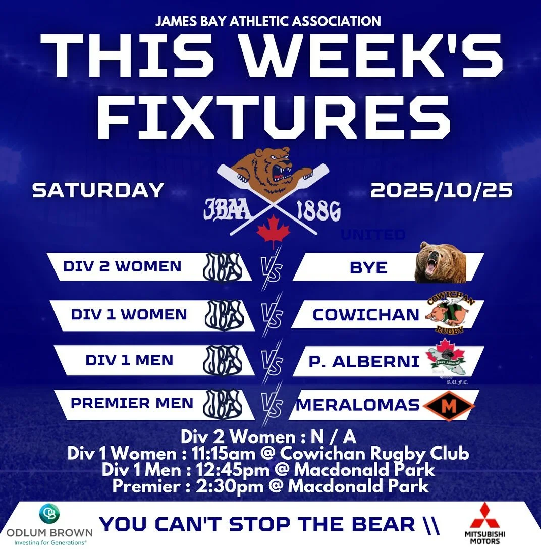 Three games this Saturday! Our div 1 women head up to Cowichan to take on the Piggies while both men&rsquo;s teams will be at home against Port Alberni &amp; Meralomas! 

#huddyhuddy #cantstopthebear 
#wedecide #bang @bcrugbyunion