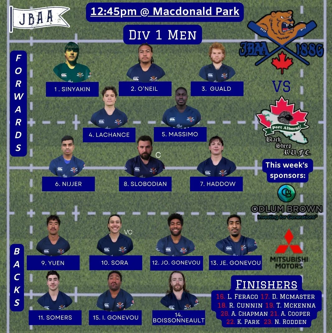 LINEUP ALERT!!! Here&rsquo;s how we look for our three games tomorrow! 

Women start the day off in Cowichan where it is currently tba on how many a side they will play.
Both men&rsquo;s team are at the Mac again with div 1 hosting P. Alberni and Pre