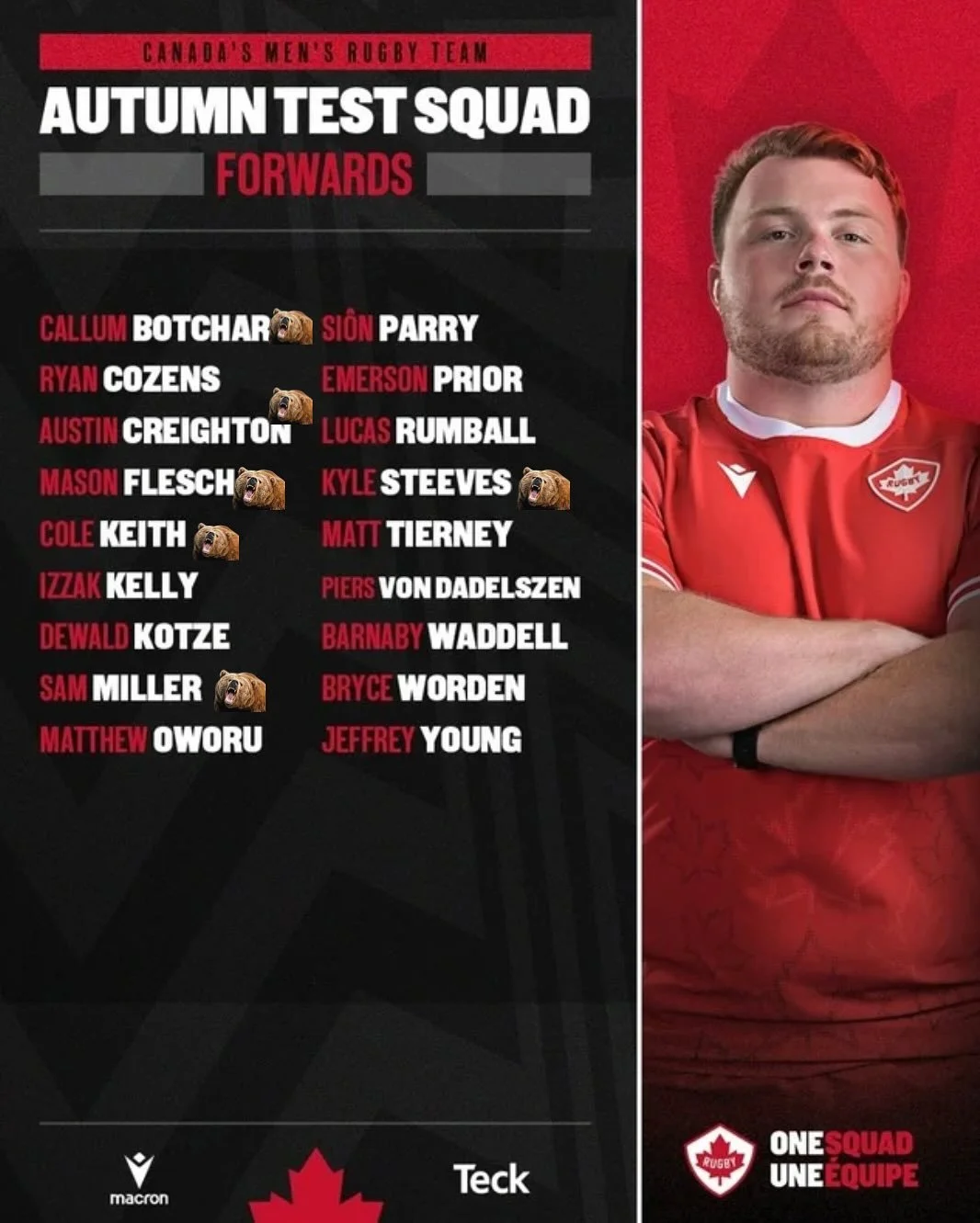 Huge Huddy Huddy to our Bays representing Canada during the autumn test matches!! 🍁🐻

#huddyhuddy #cantstopthebear 
#wedecide #bang