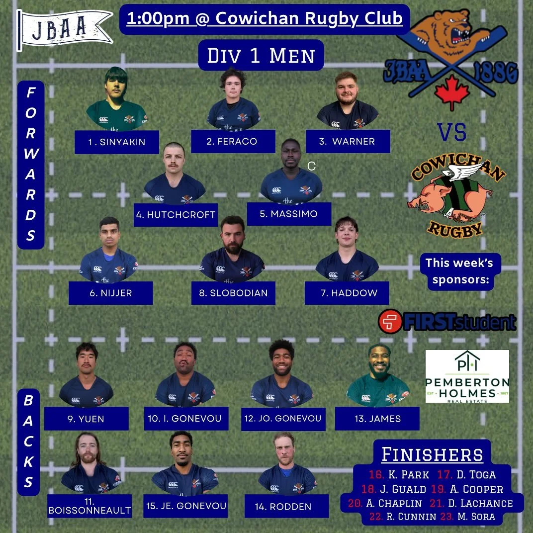 LINEUP ALERT!! Here&rsquo;s how our div 1 men look for their clash against the Piggies up in Cowichan!! Come on out to support them on the road! 

#huddyhuddy #cantstopthebear 
#wedecide #bang @bcrugbyunion