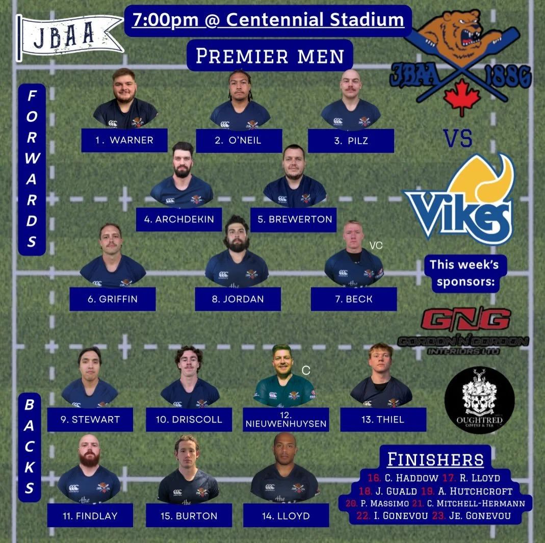 LINEUP ALERT! FRIDAY NIGHT LIGHTS EDITION!! 

Here&rsquo;s how our premier men team will look tomorrow night against uvic under the lights at Centennial Stadium! Come on out and cheer them on! 

#huddyhuddy #cantstopthebear 
#wedecide #bang @bcrugbyn