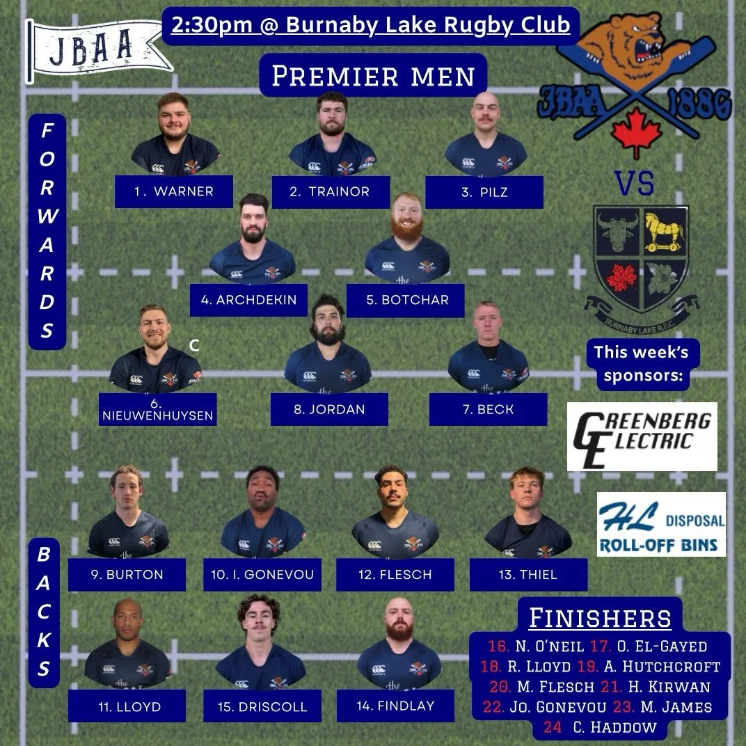 LINEUP ALERT!! Here&rsquo;s how we look for our two games tomorrow! 

Prems men will be travelling over to the mainland to take on Burnaby while our div 1 men have an exhibition game at the Mac against Westshore in a game that will provide lots of pl