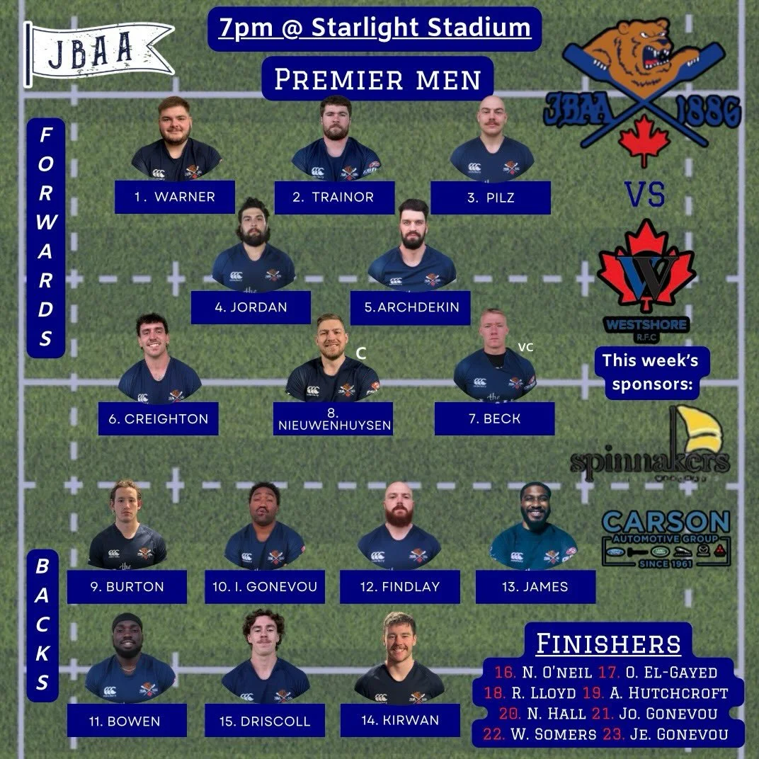 LINEUP ALERT!!! 

Here&rsquo;s how we look for our senior games tomorrow! The women start the day off against Nanaimo with the game now being played at Cowichan rugby club! The premier men end the day with a Saturday night game under the lights at st
