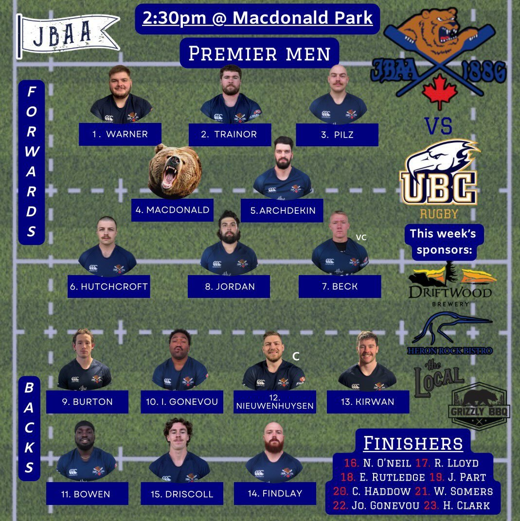LINEUP ALERT!!! Club day edition!! 

Here&rsquo;s how all three teams look for tomorrow&rsquo;s big club day at the Mac! The women will start the day off against the Lomas followed by both men&rsquo;s teams taking on UBC. Joins us a for a great day f