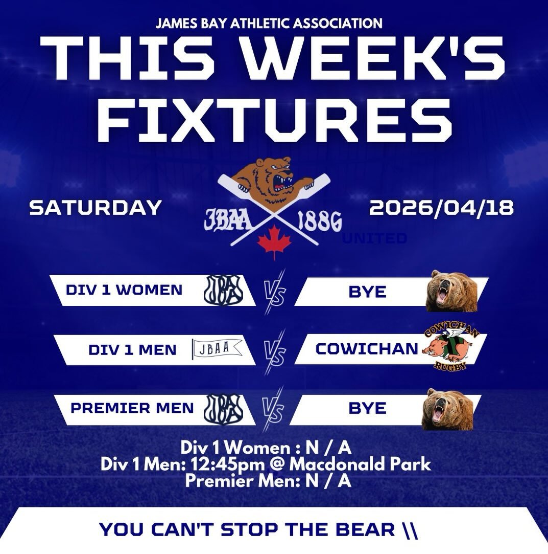 Just one game this Saturday! Our div 1 men will play their last game of the season against @cowichanrugbyclub at the Mac! Come on out and support! @bcrugbyunion
