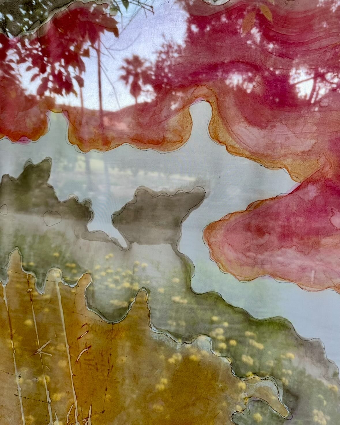 Obsessed with how the light transforms these fabric panels throughout the day! The intent was to make parts transparent to connect with the landscape beyond, but nature has other plans...
 
Sometimes the light angle makes them completely opaque, othe