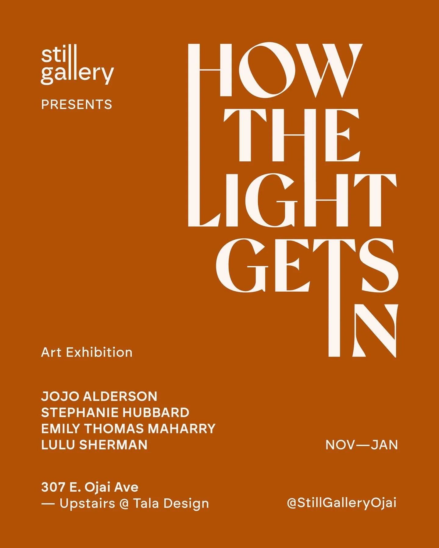 So honored to exhibit at Still Gallery&rsquo;s new space with such a talented group of female artists!
 
 
Feel free to swing by if you&rsquo;re in the area. On view Nov-Jan @stillgalleryojai