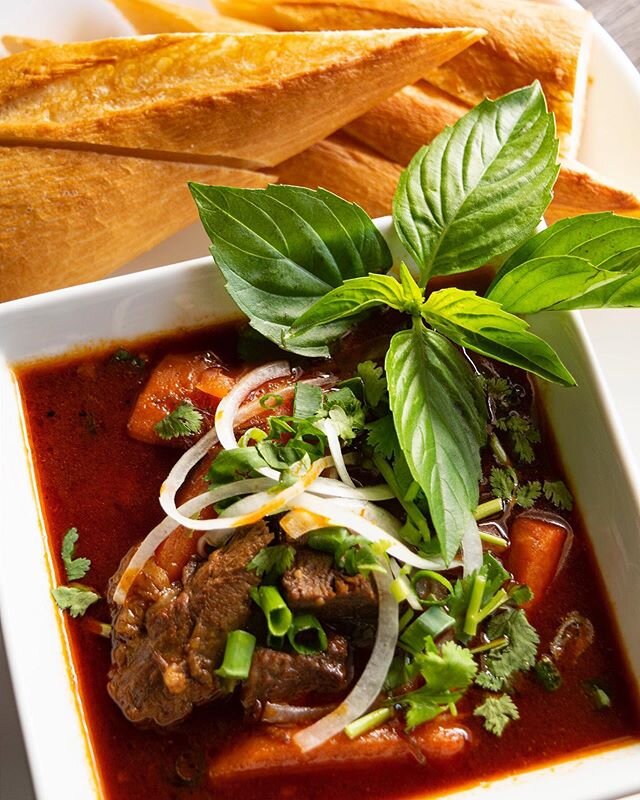 Featured here is our slow cooked Vietnamese beef stew with fork tender, melt-in-your-mouth beef chunks with chopped carrots. Served with freshly baked baguette made from scratch at @phooldsaigon. It&rsquo;s our #28 on the menu. Order our Vietnamese s