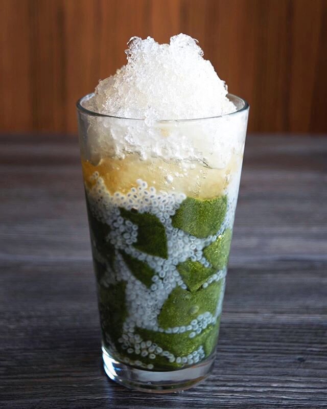 Featured here is our refreshing grass jelly drink with thai basil seeds! Order it for #takeout! Not only is it vegan friendly, the grass jelly&rsquo;s vibrant colors pictured here are due to it being naturally plant-derived. Refresh yourself with a g