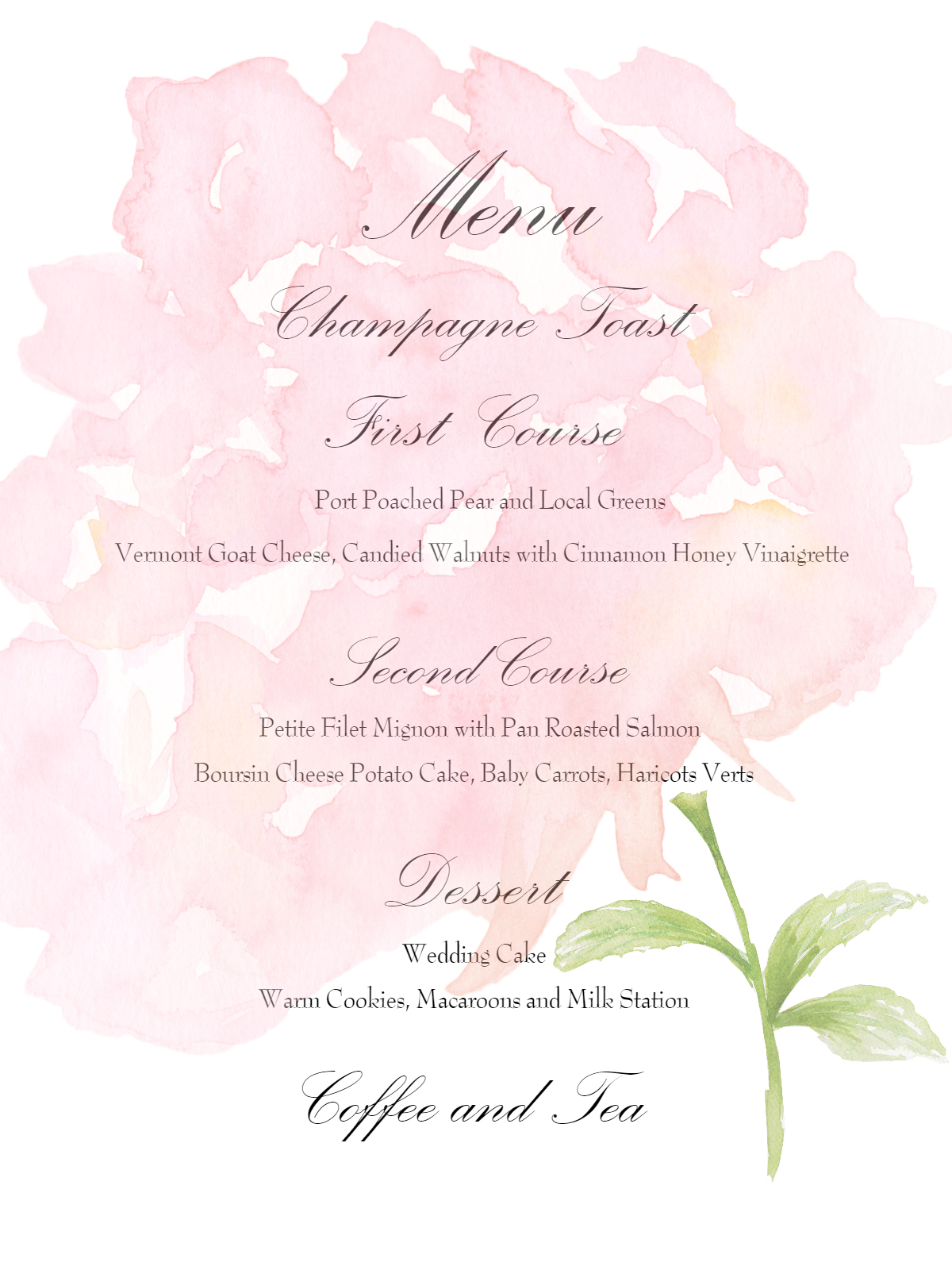 Watercolor Hydrangea Menu Card