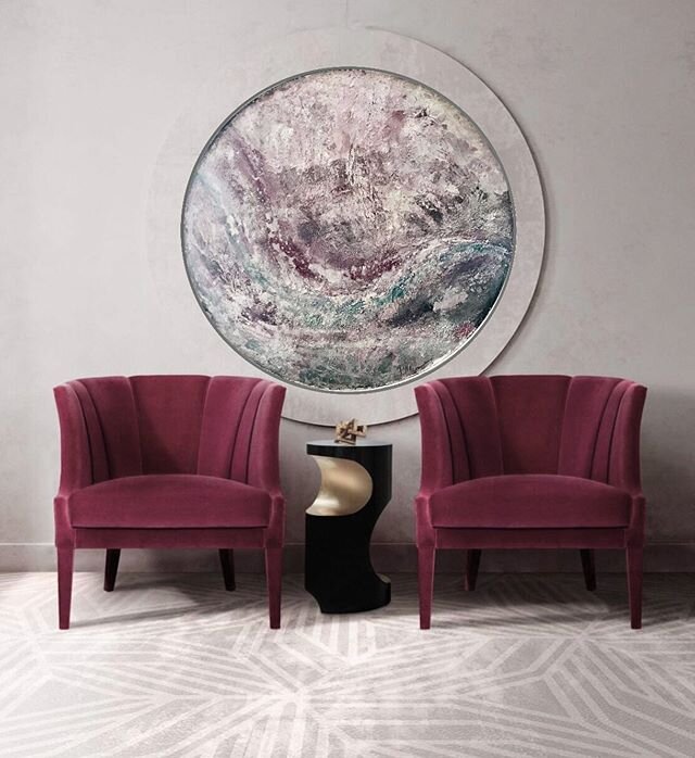 ROUND &amp; RED  Fresco Art, designed for special interior project.  Created with close cooperation with an interior designer.  #uniqueartwork #uniqueliving ##interiorproject #redberry #interiordesigner #petramitterer #tegernsee #livingroom #modernar