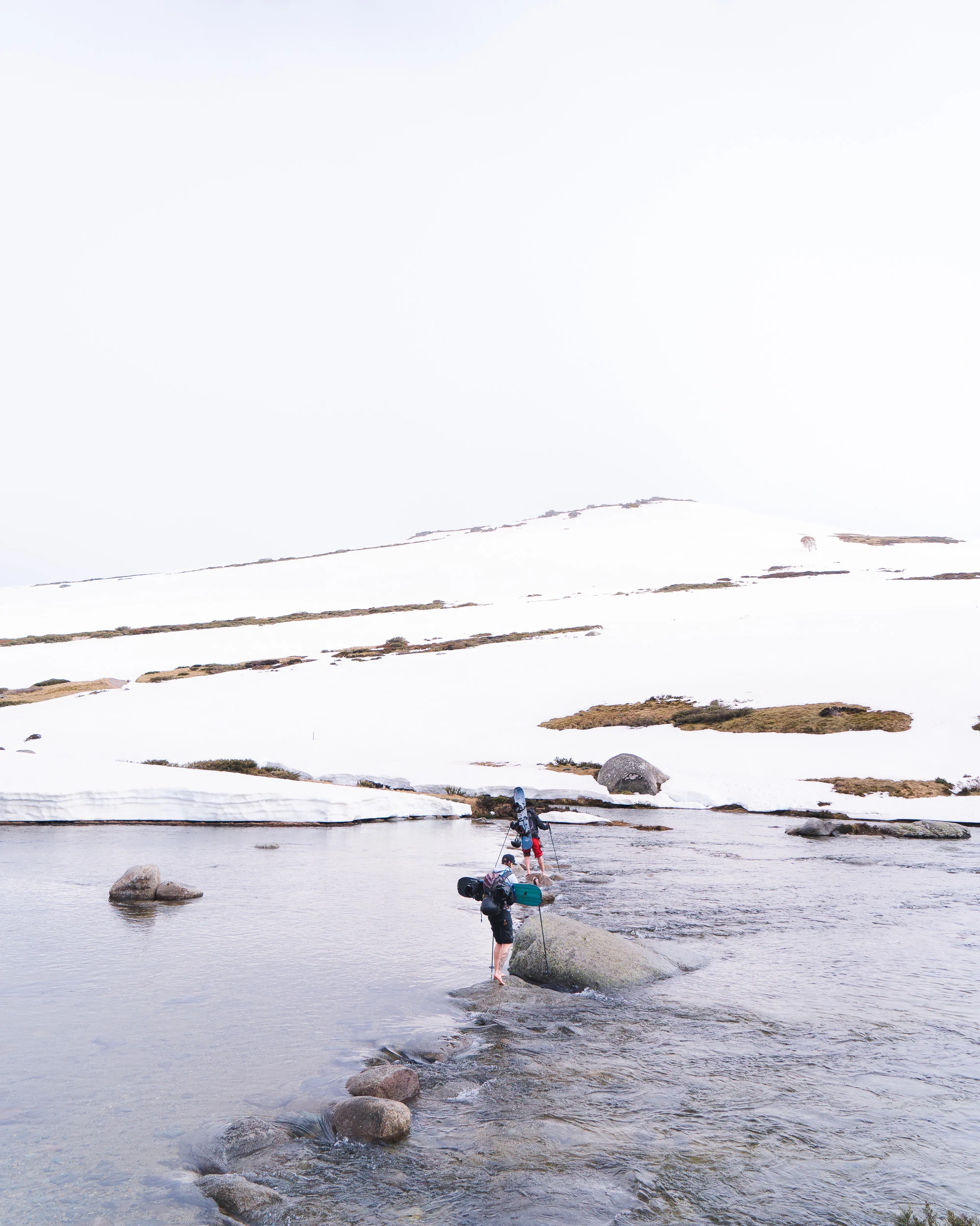 Crossing the Snowy River. Make sure you tie your equipment down well.