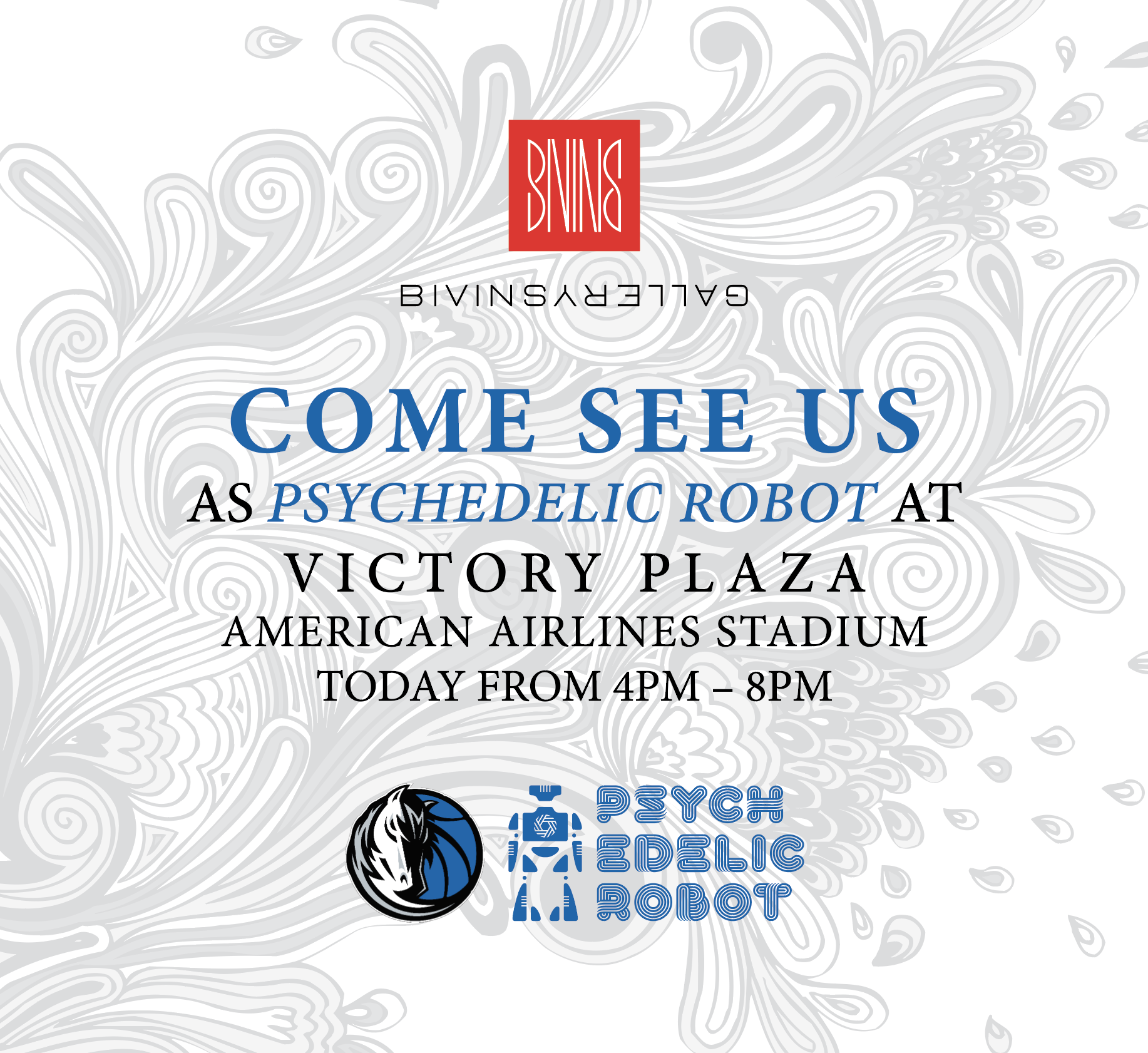 Graphic sent out announcing Bivins Gallery at Art + Basketball for the day