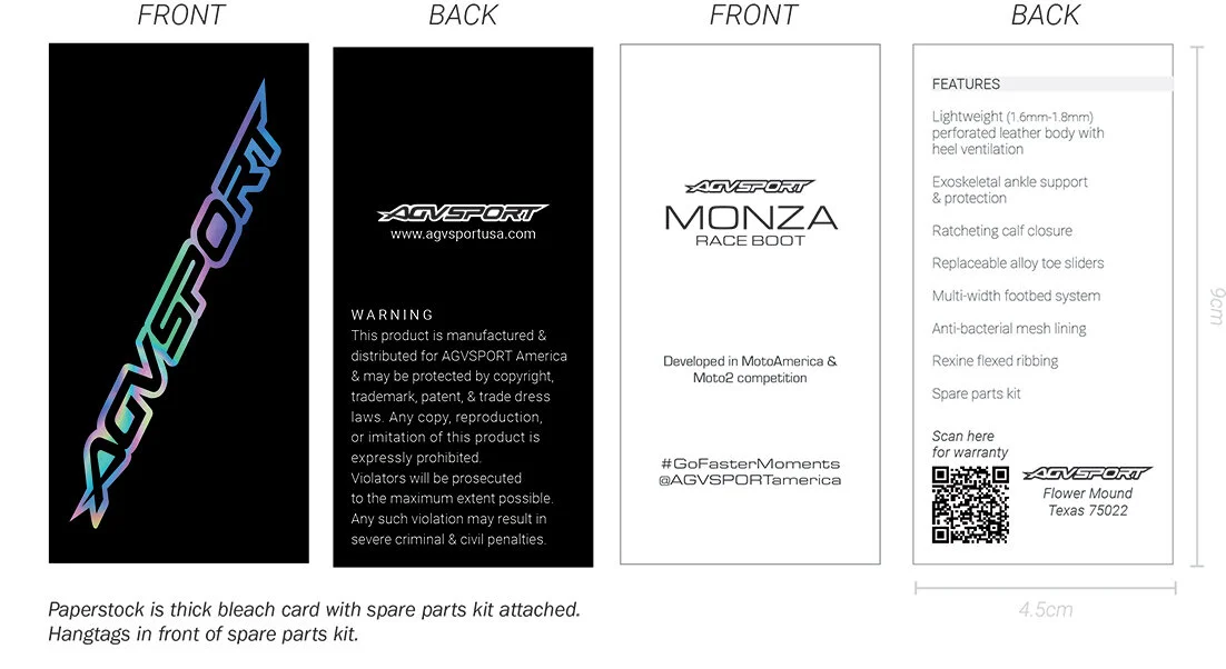 AGVSPORT Monza Race Boot Hang Tag Creative