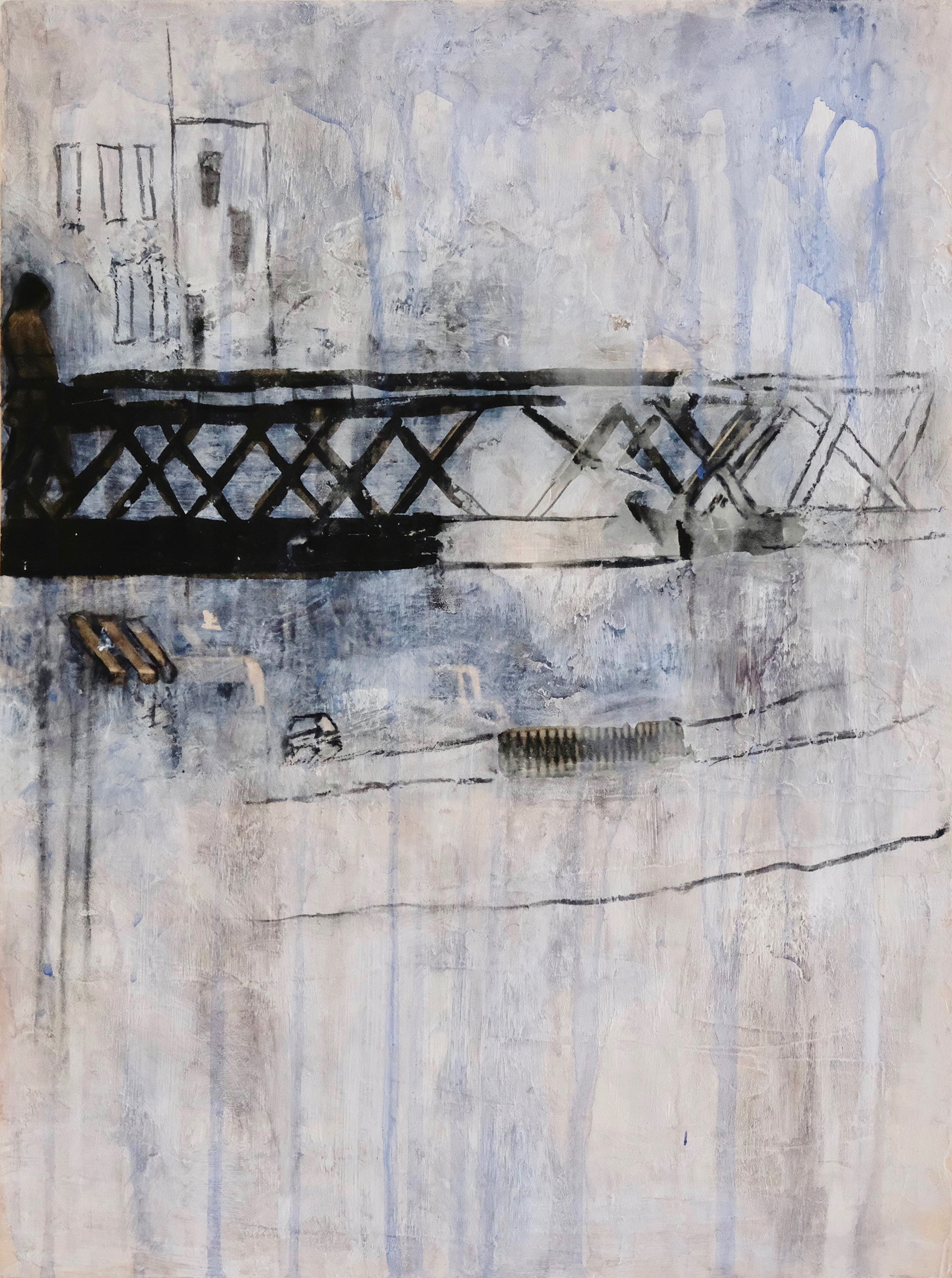   Milano I , 2019, photo transfer, acrylic and charcoal on cradled hardboard, 16x12 inches, SOLD 