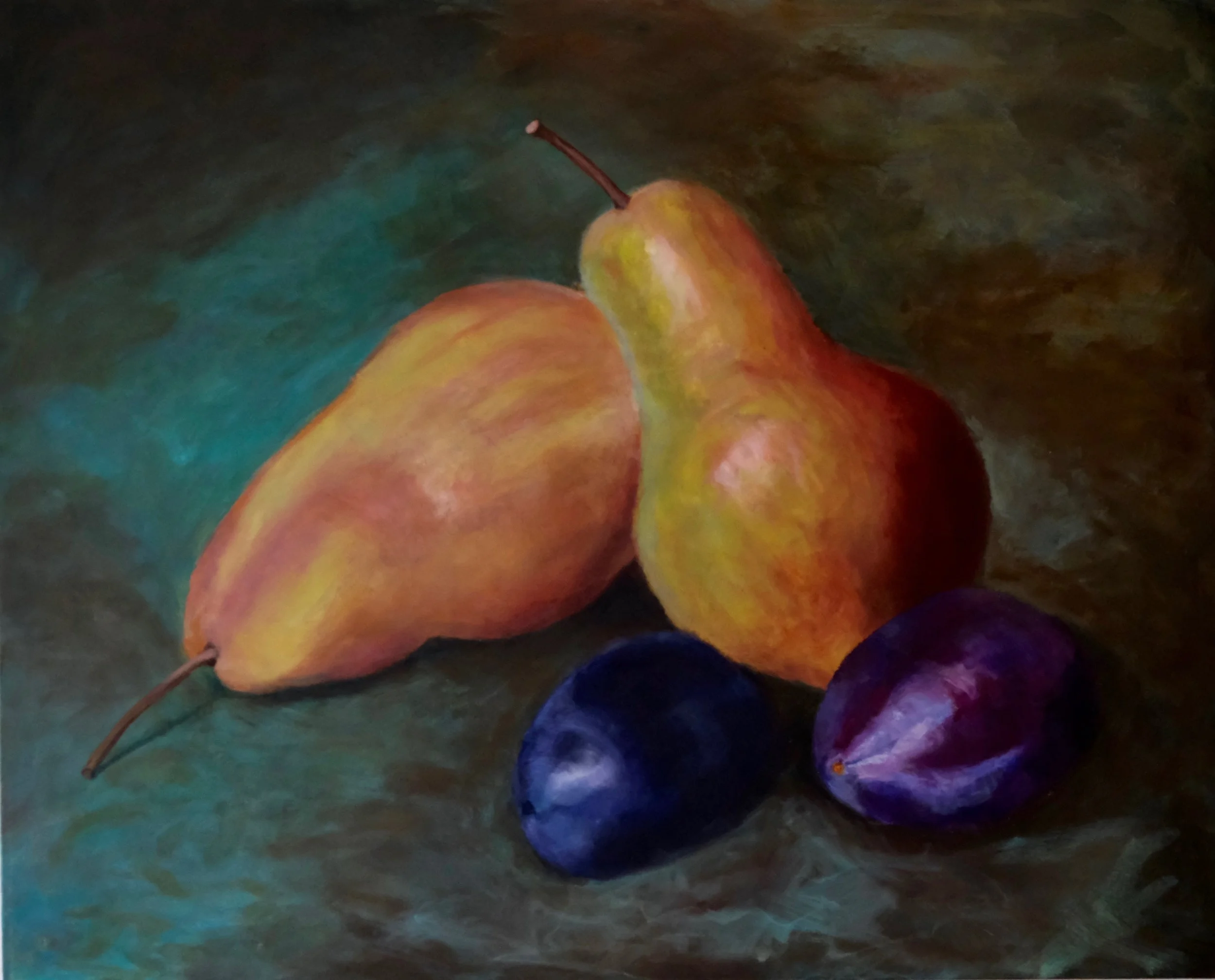 Pears & Plums , 2019, acrylic on canvas, 24x30 inches