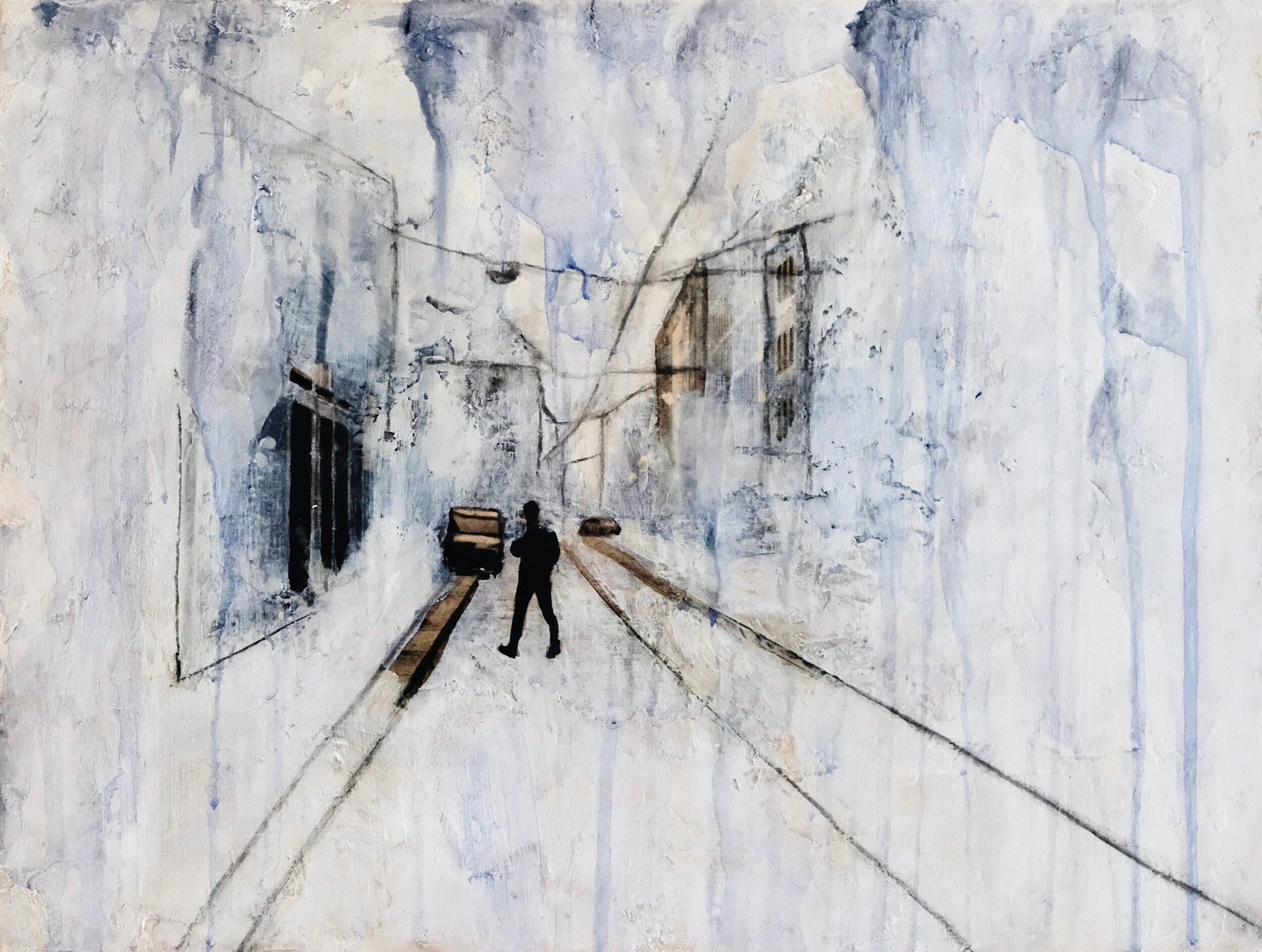   Milano IV , 2019, photo transfer, acrylic and charcoal on cradled hardboard, 12x16 inches, SOLD 