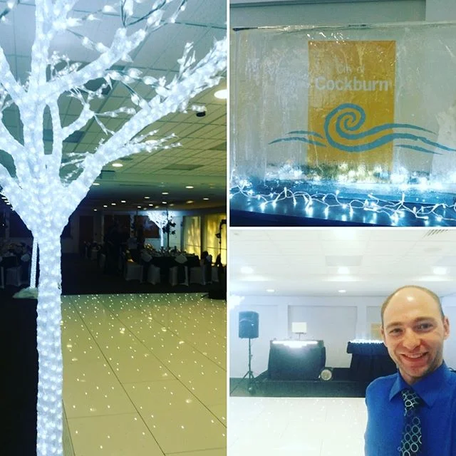 A very COOL setup tonight at the @cityofcockburn 40th Anniversary Civic Dinner. LED trees and dancefloor, and ice sculpture and me. Going to be a good night 😊