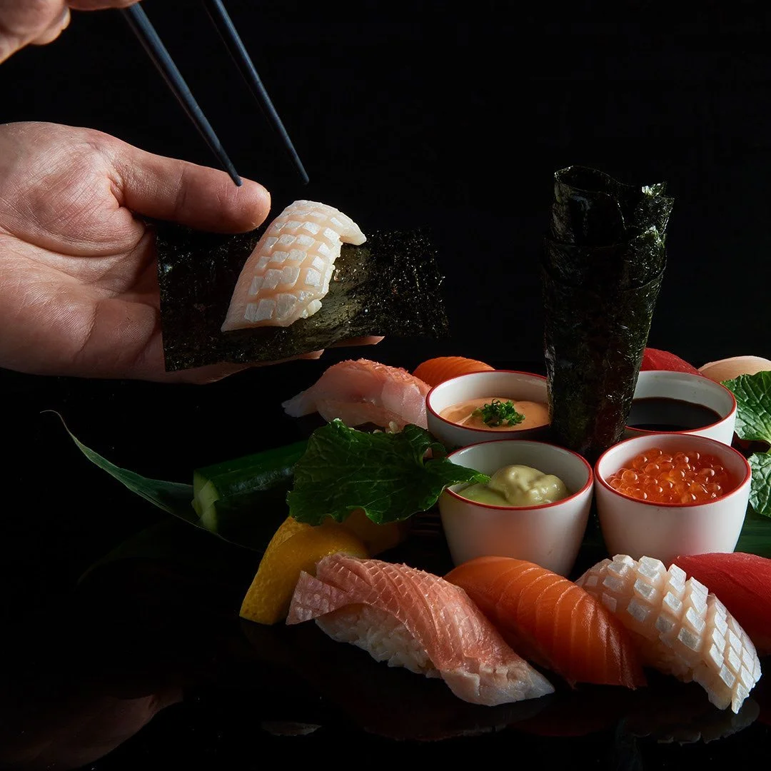 A selection of sashimi with seaweed sheets, wasabi, soy sauce and roe at Nobu Perth