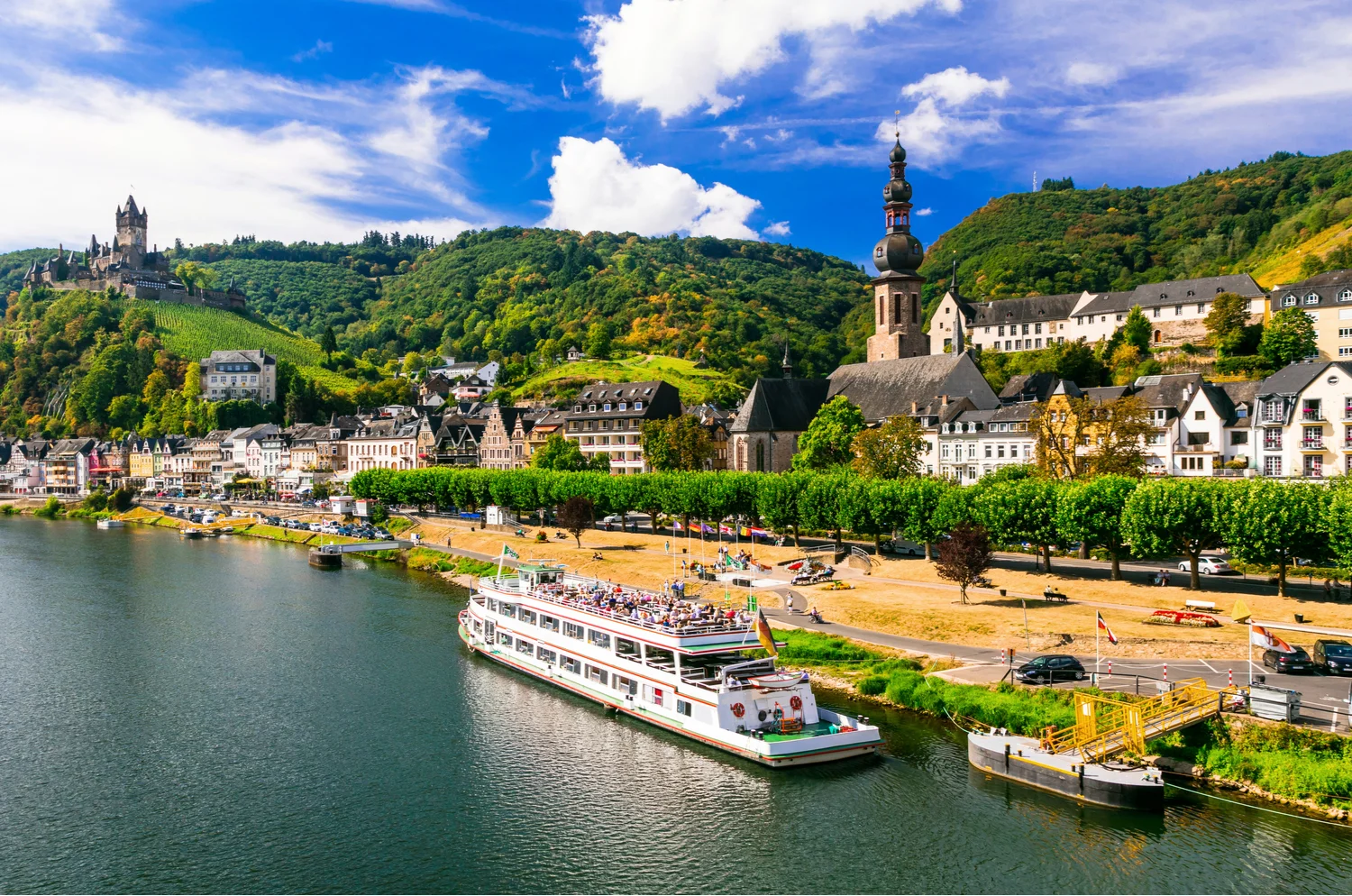 A cruise ship docked at the German town of Cochem on the Rhine