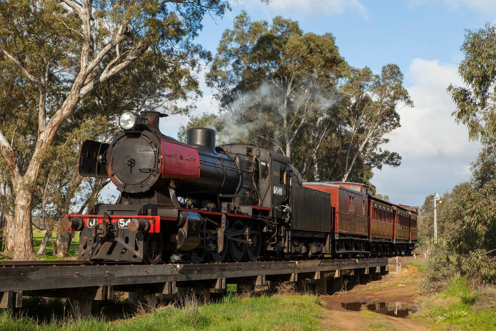 A classic steam train travelling through the Victorian Goldfields