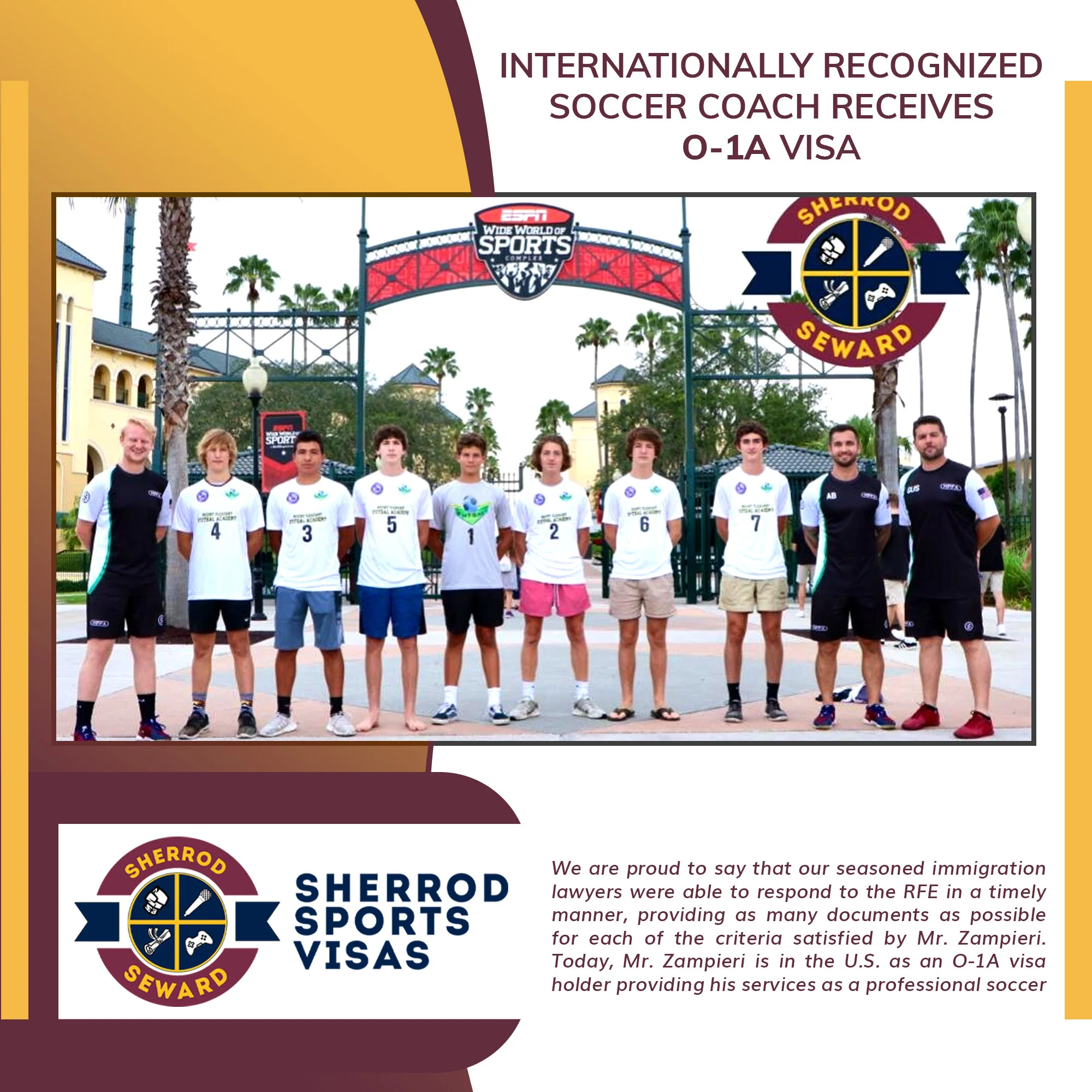Internationally recognized soccer coach receives O-1A visa
