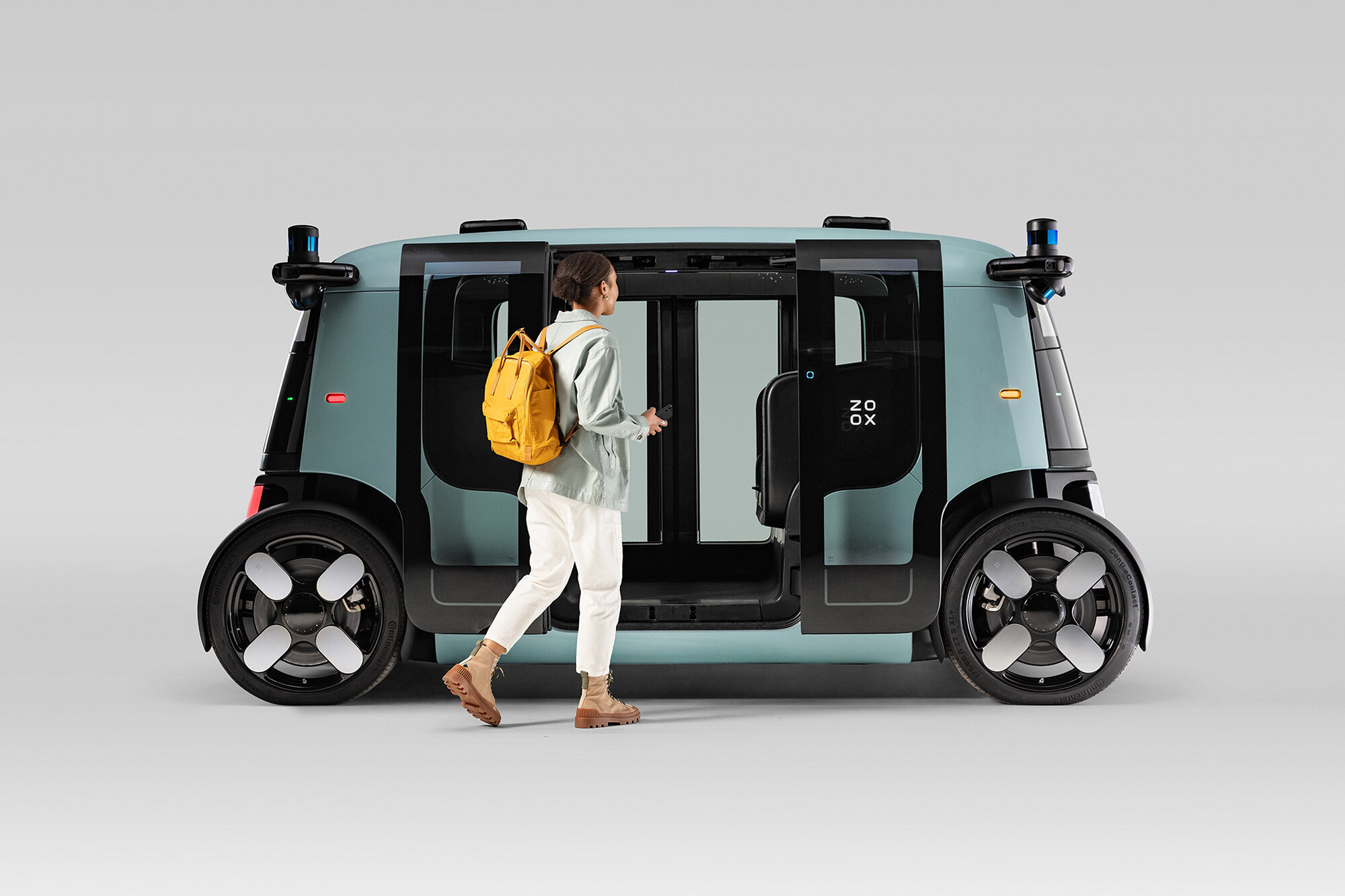 The exterior design of Zoox's electric, autonomous vehicle designed for urban environments