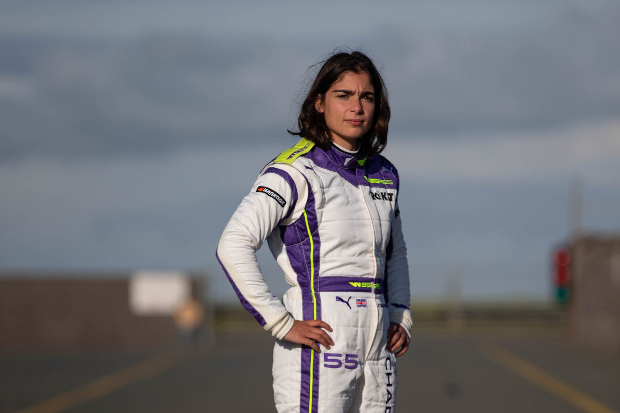 Jamie Chadwick wearing the Puma Motorsport racing suits for W Series