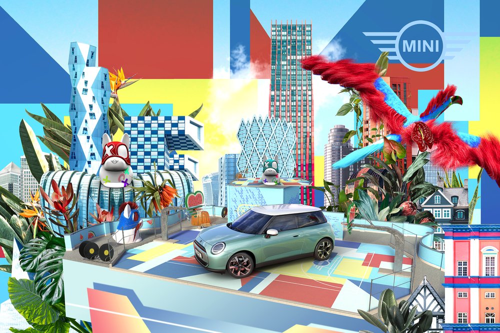 New MINI Cooper Electric in an art collages by Constantin Prozorov