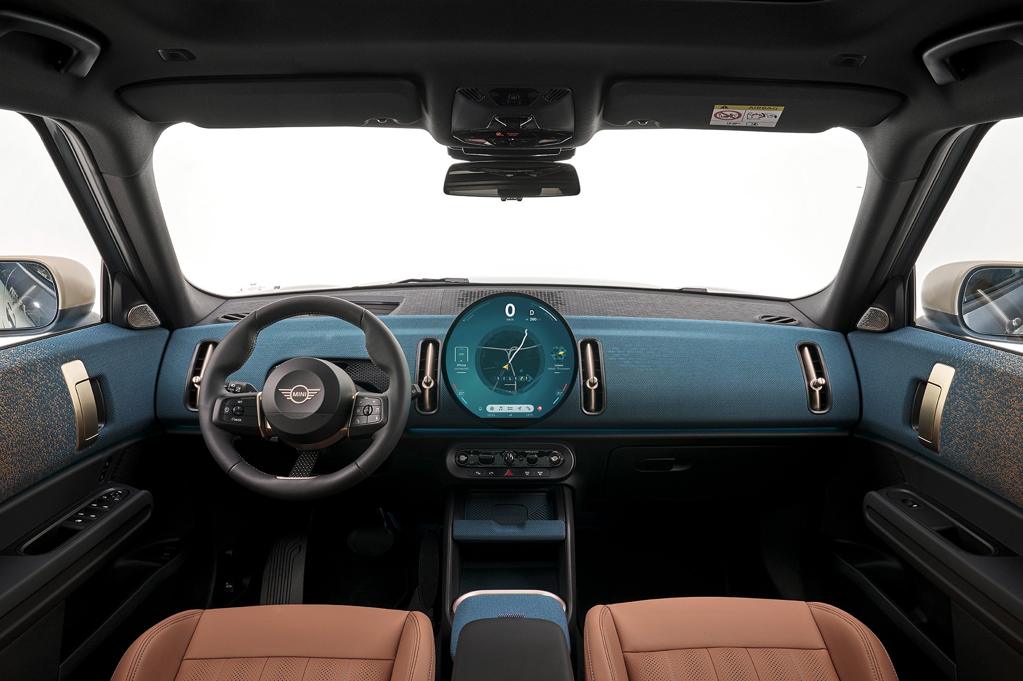The front and dashboard design of the new all-electric MINI Countryman