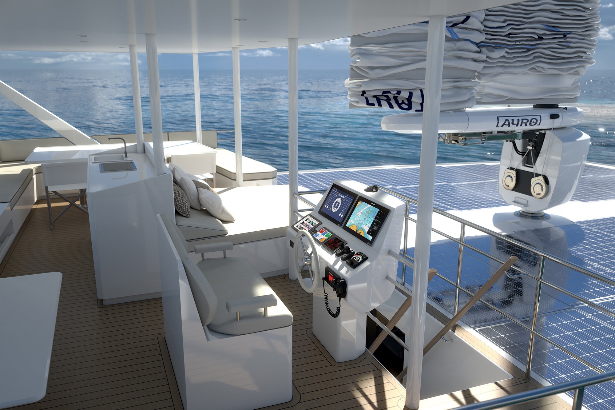 The design of the solar-powered ZEN50 Catamaran featuring an automated wingsail