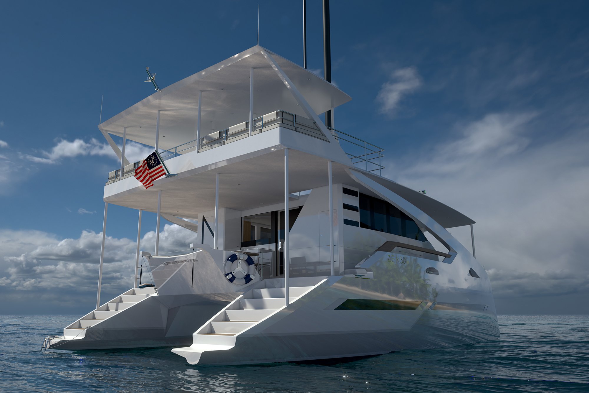 The design of the solar-powered ZEN50 Catamaran featuring an automated wingsail