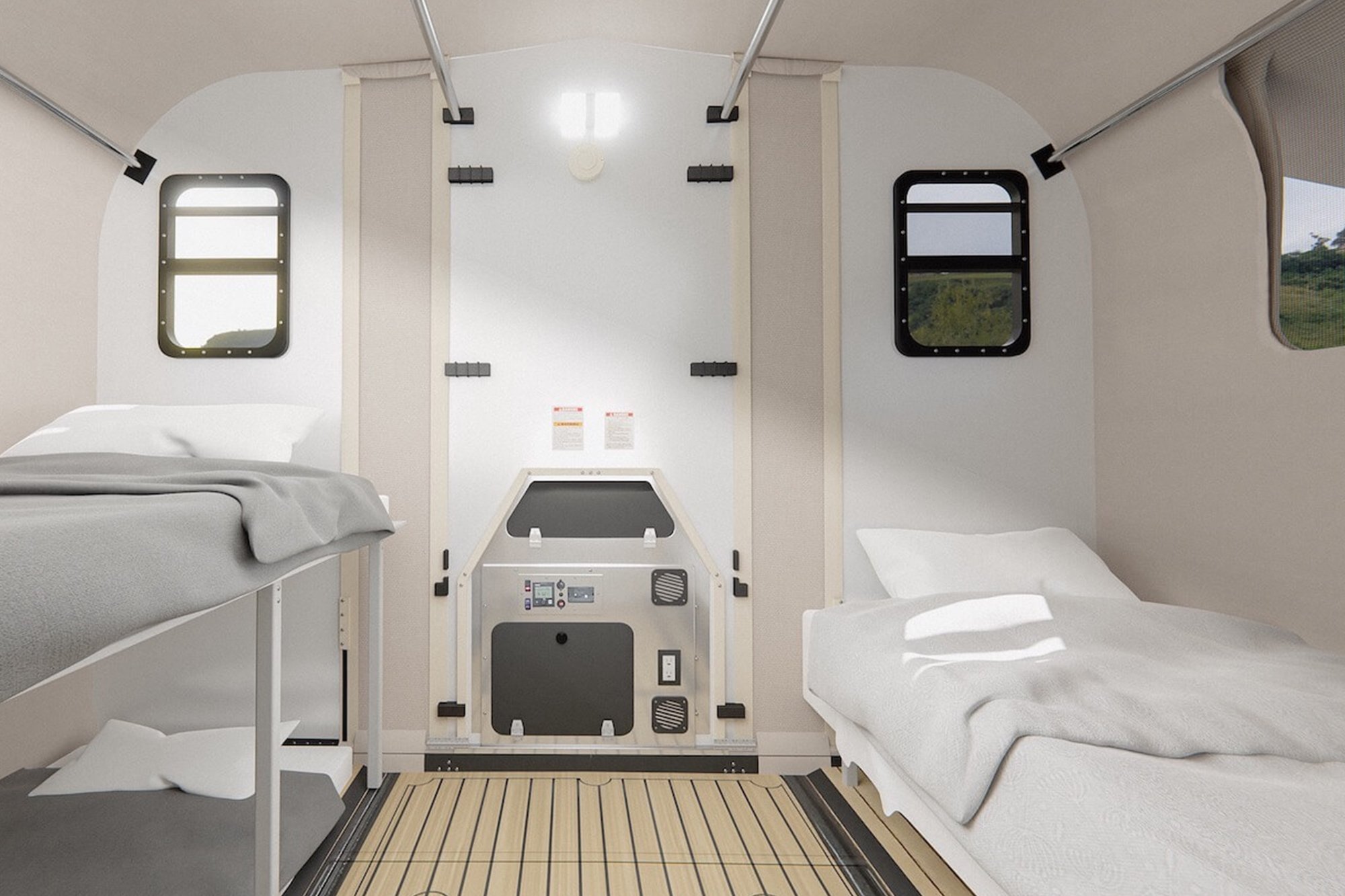 Interior design of world’s first folding camping cabin by Camp365 for Tesla Cybertruck