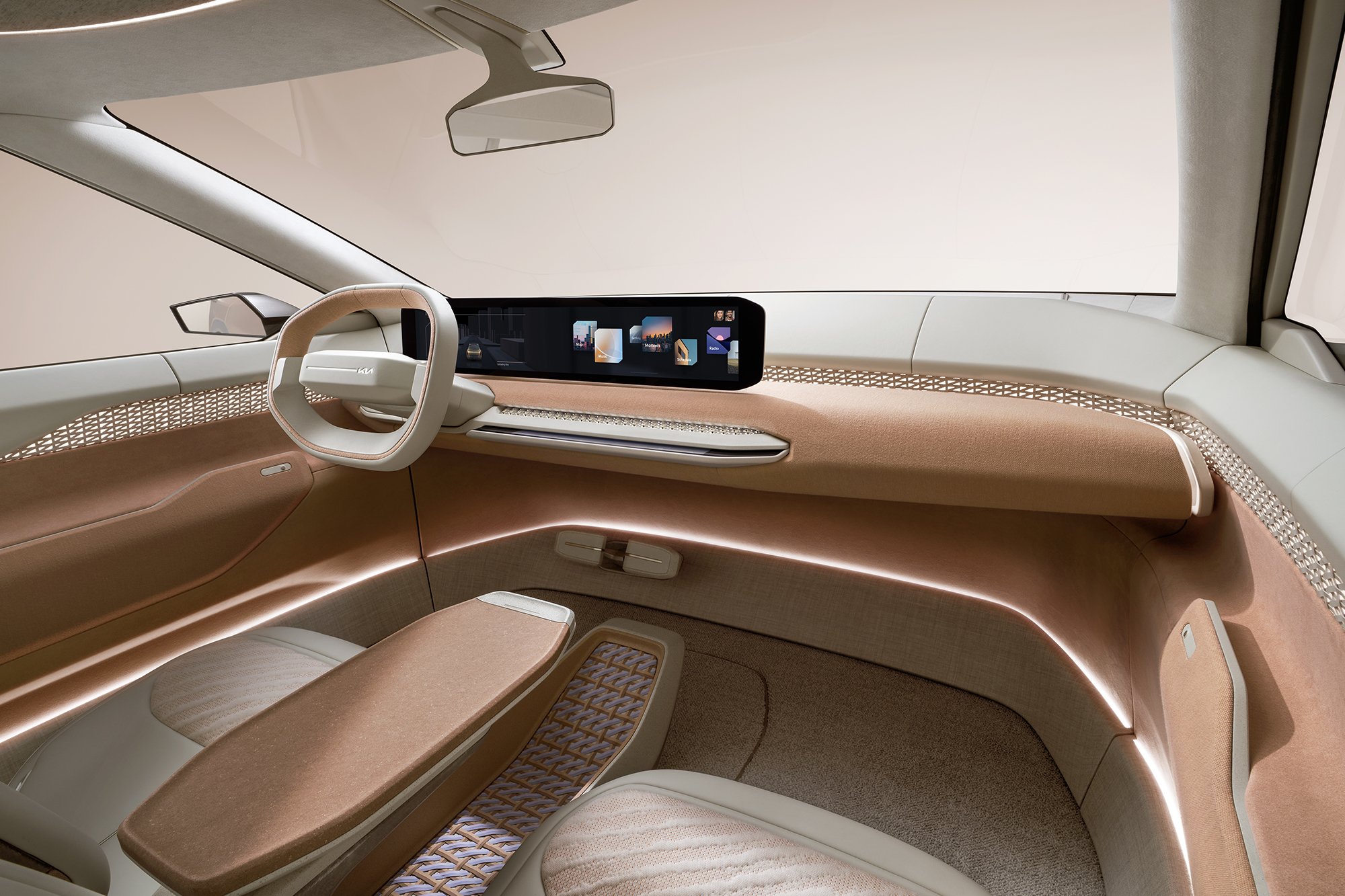 The futuristic, minimal interior design of the KIA EV4 concept