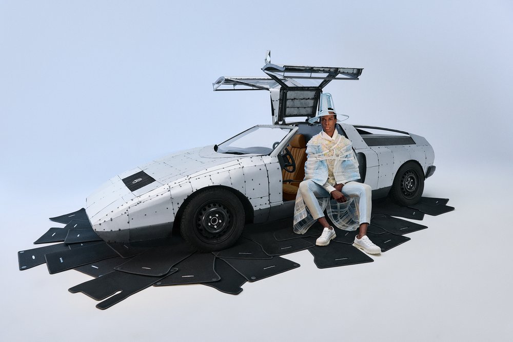 Mercedes-Benz collaborates with fashion designer to upcycle car materials and showcases these in a campaign with 'C111' artwork by Michael Sailstorfer