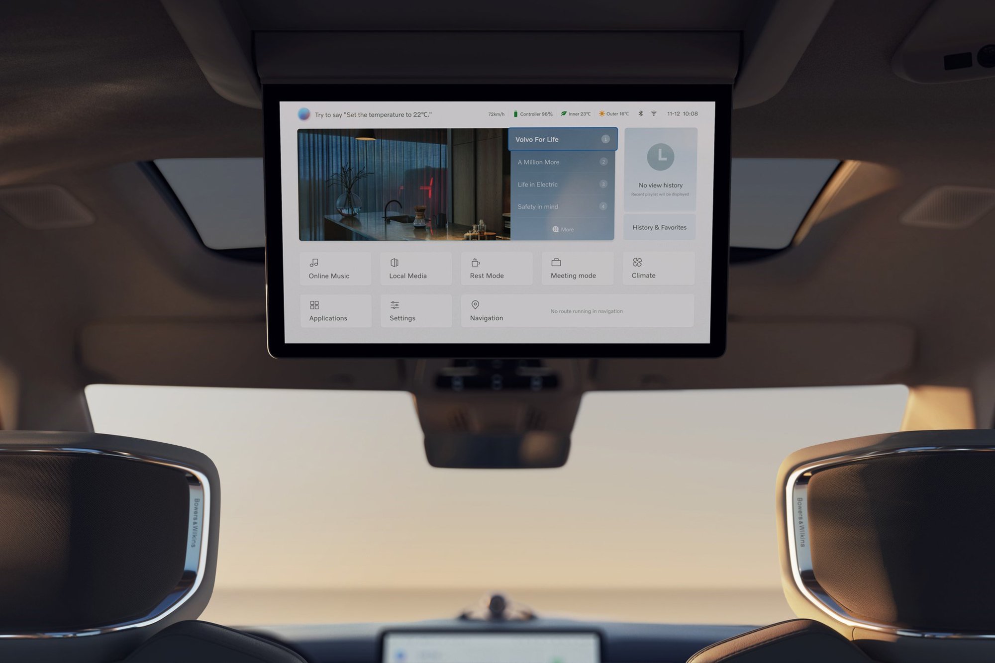 The sleek design and multi-functional screens of the Volvo EM90 