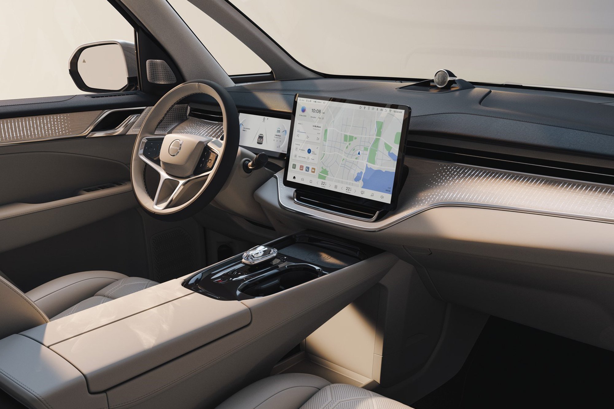 The front seats of the new all-electric Volvo EM90
