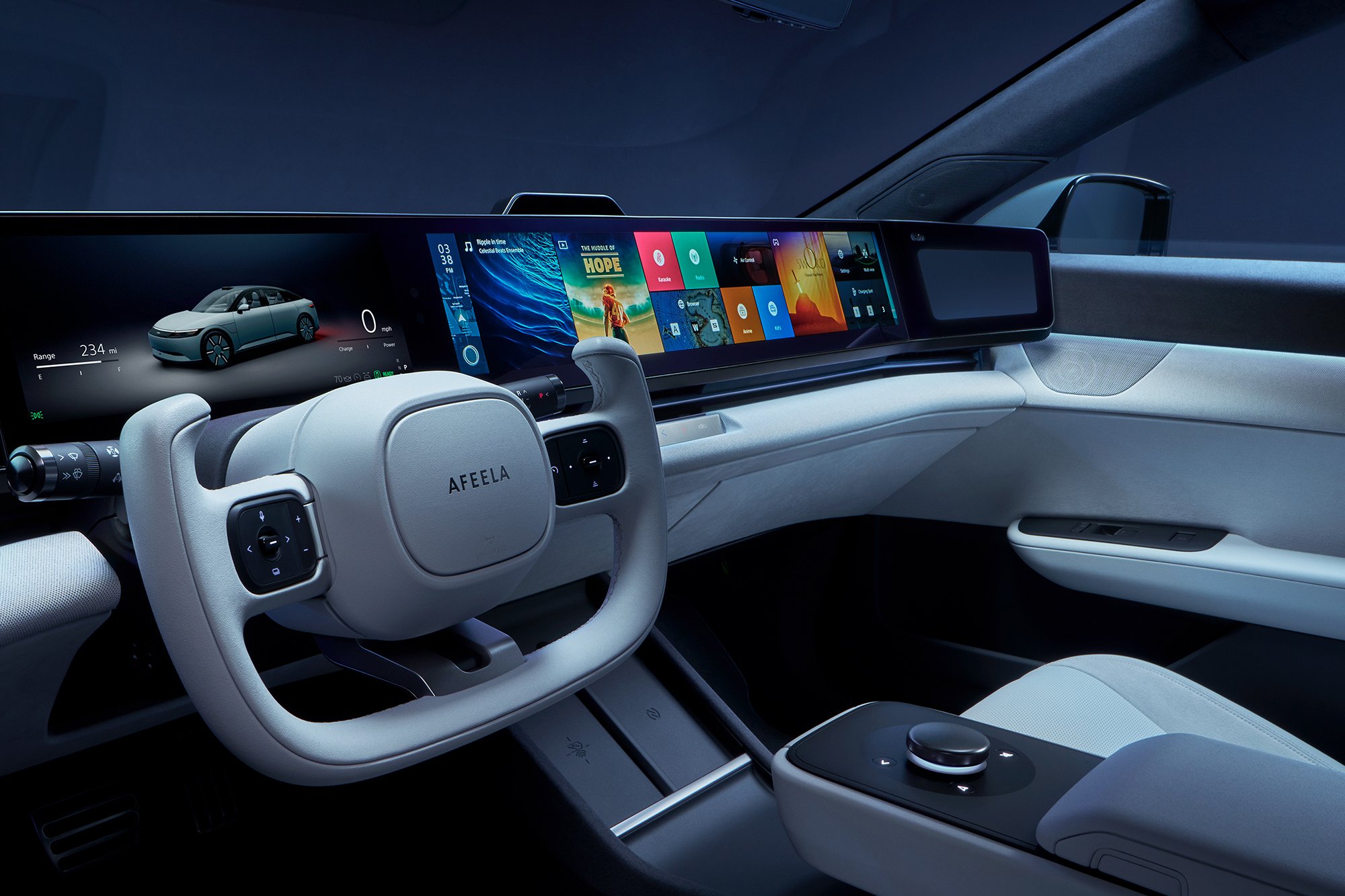 Interior design and infotainment of the electric car AFEELA by Sony and Honda