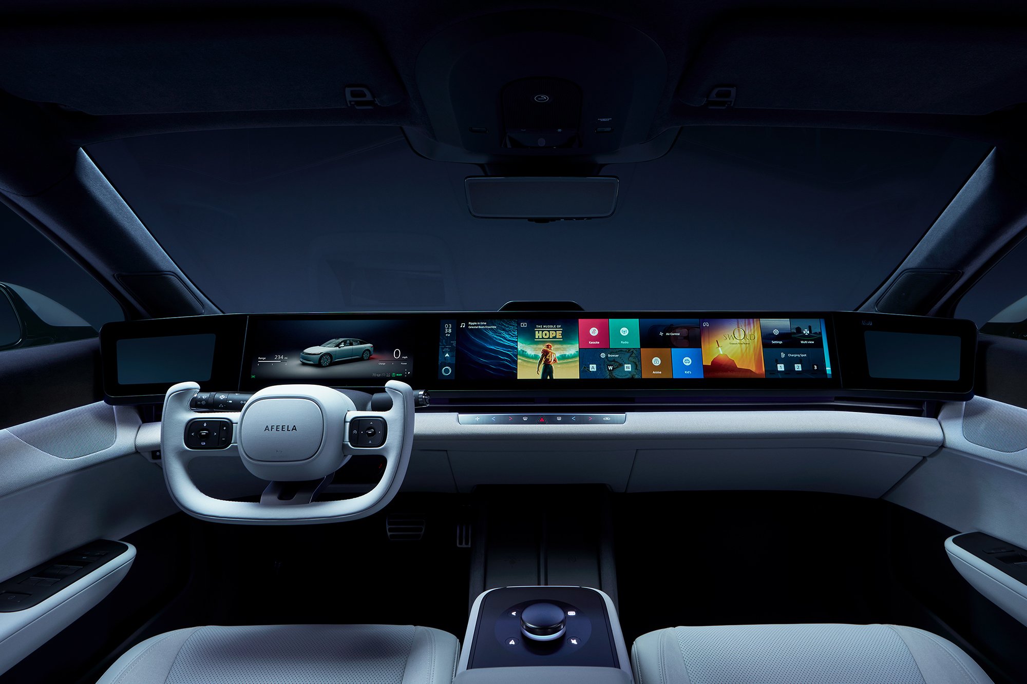 Interior design and infotainment of the electric car AFEELA by Sony and Honda