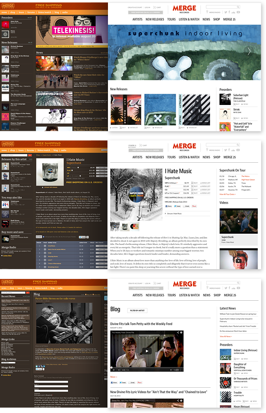 Merge’s legacy design was dark and text-dense with very little white space, making it difficult to scan content. The new design benefits from a more open layout, stripped of any unnecessary ornamentation.