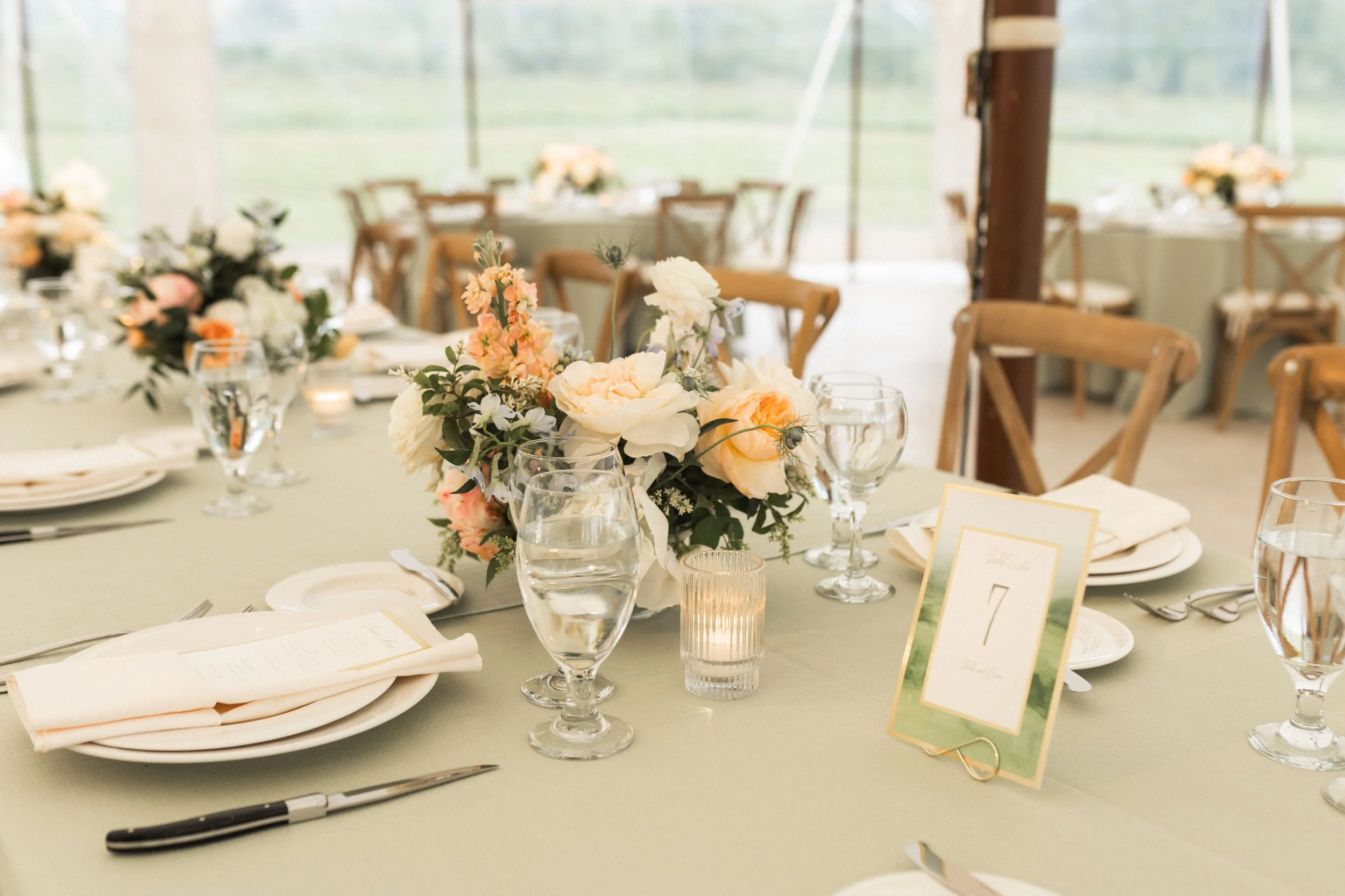 Rectangular Guest Table Design with Petite Arrangements | Kenoza Hall Catskills Wedding