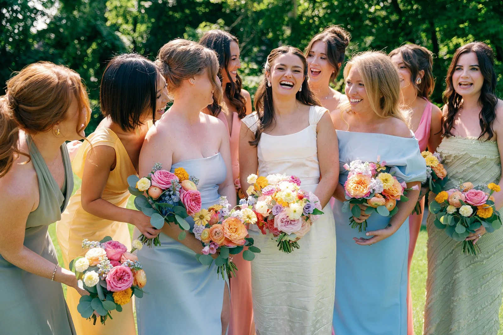 Bride and Bridesmaids with Custom Bouquets | Roundhouse Wedding