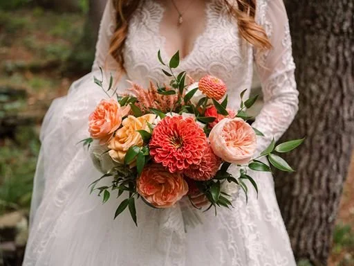 Bridal Bouquet with Coral and Peach Tones | Spillian Catskills Wedding