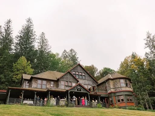 Spillian Mansion Wedding Guests on Front Porch | Catskills Wedding